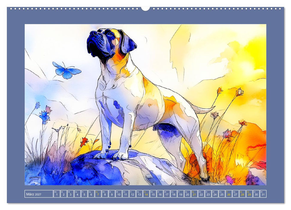 Majestätische English Mastiffs. Sanfte Riesen in Aquarell-Eleganz (CALVENDO Wandkalender 2027)