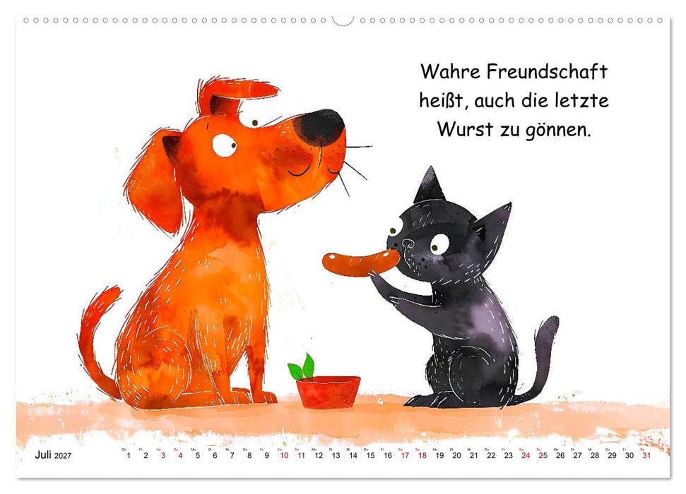 Vier Pfoten, viele Sprüche - Lustige Weisheiten mit Hund (CALVENDO Premium Wandkalender 2027)