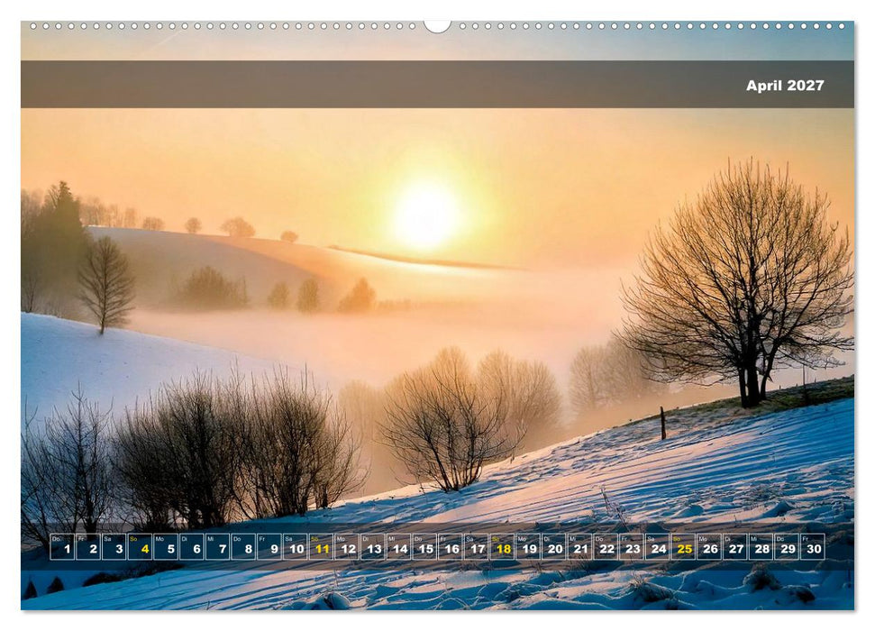Verschneite Landschaft unter einer fahlen Wintersonne (CALVENDO Wandkalender 2027)