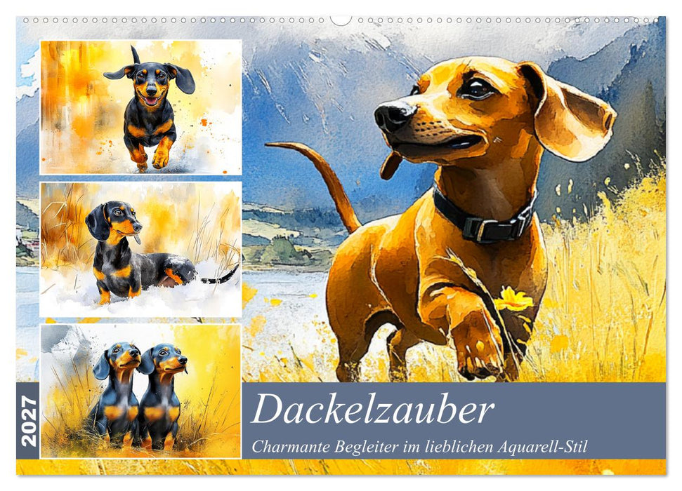 Dackelzauber. Charmante Begleiter im lieblichen Aquarell-Stil (CALVENDO Wandkalender 2027)
