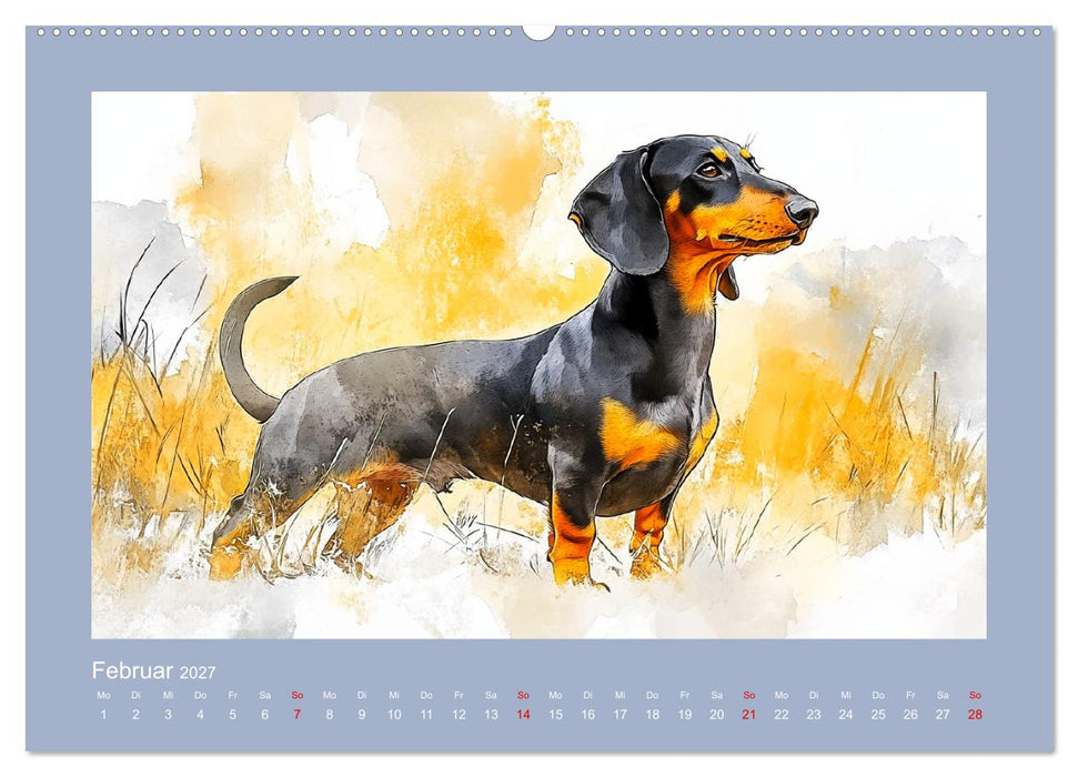 Dackelzauber. Charmante Begleiter im lieblichen Aquarell-Stil (CALVENDO Wandkalender 2027)