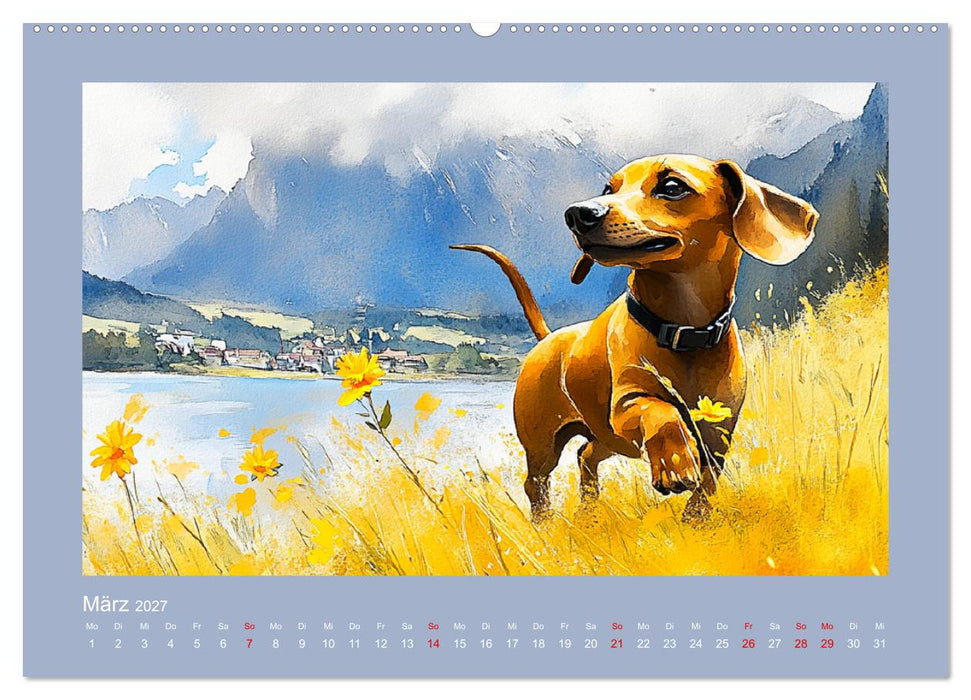 Dackelzauber. Charmante Begleiter im lieblichen Aquarell-Stil (CALVENDO Wandkalender 2027)