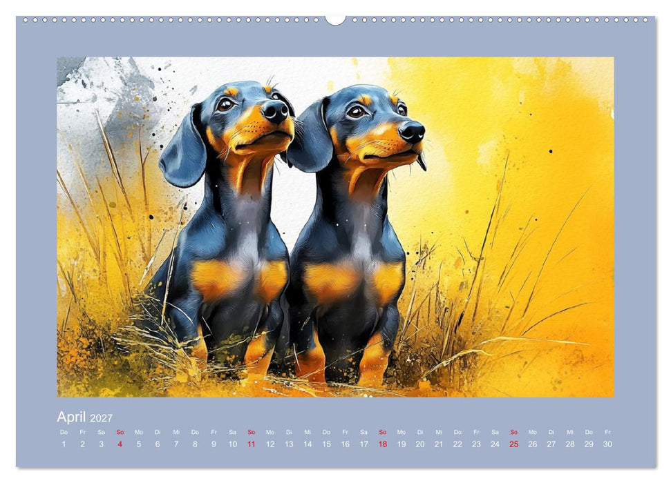 Dackelzauber. Charmante Begleiter im lieblichen Aquarell-Stil (CALVENDO Wandkalender 2027)
