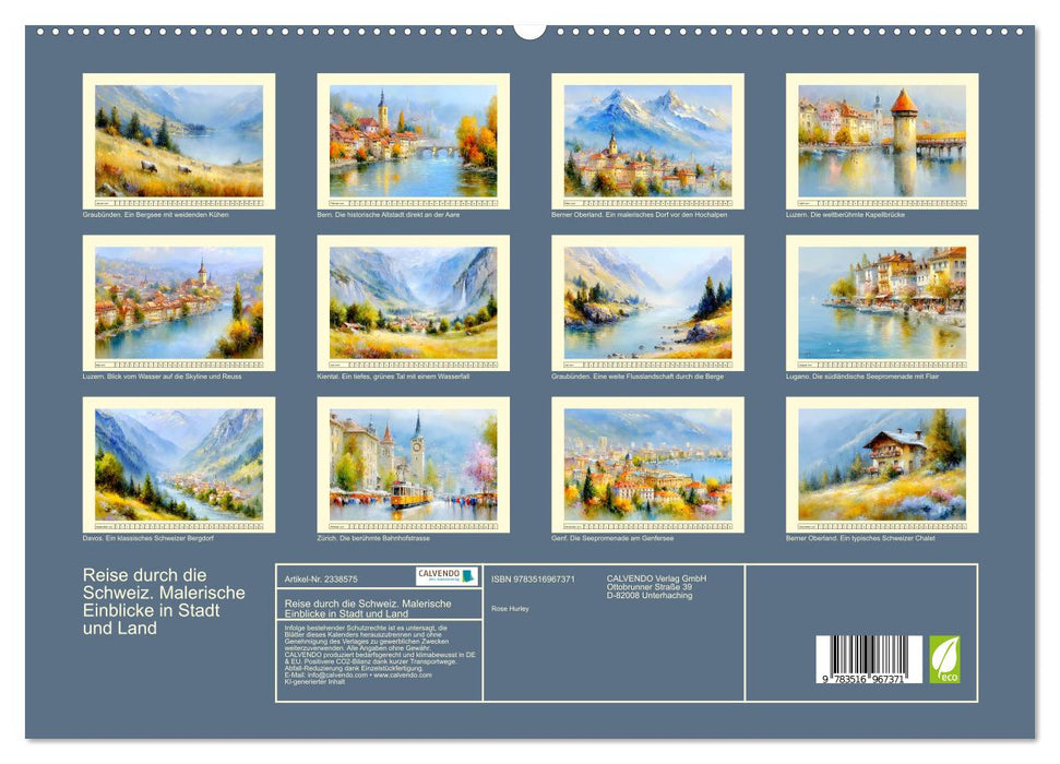 Reise durch die Schweiz. Malerische Einblicke in Stadt und Land (CALVENDO Premium Wandkalender 2027)