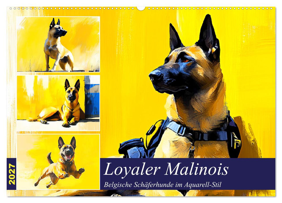 Loyaler Malinois. Belgische Schäferhunde im Aquarell-Stil (CALVENDO Wandkalender 2027)