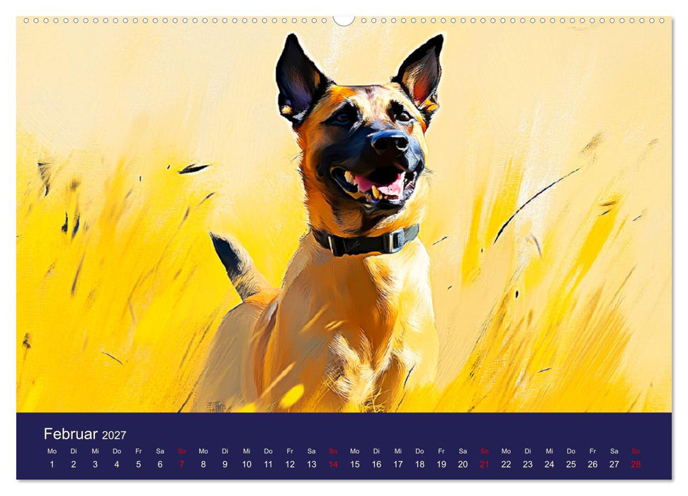 Loyaler Malinois. Belgische Schäferhunde im Aquarell-Stil (CALVENDO Wandkalender 2027)