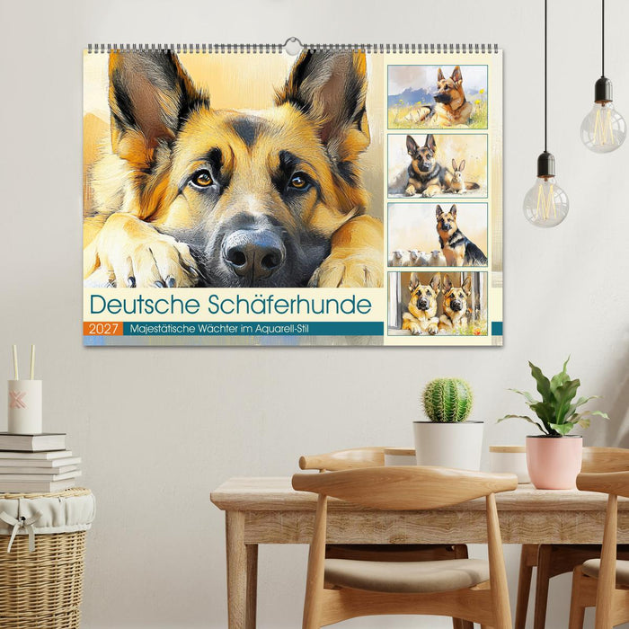Deutsche Schäferhunde. Majestätische Wächter im Aquarell-Stil (CALVENDO Wandkalender 2027)