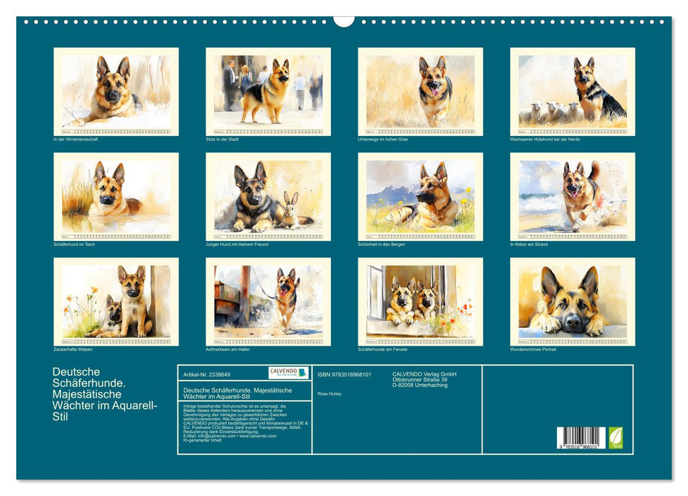 Deutsche Schäferhunde. Majestätische Wächter im Aquarell-Stil (CALVENDO Wandkalender 2027)