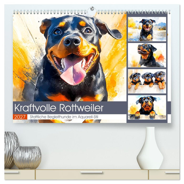 Kraftvolle Rottweiler. Stattliche Begleithunde im Aquarell-Stil (CALVENDO Premium Wandkalender 2027)
