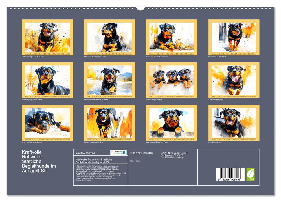 Kraftvolle Rottweiler. Stattliche Begleithunde im Aquarell-Stil (CALVENDO Premium Wandkalender 2027)