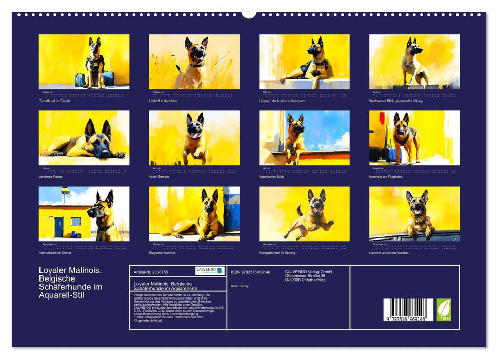Loyaler Malinois. Belgische Schäferhunde im Aquarell-Stil (CALVENDO Premium Wandkalender 2027)