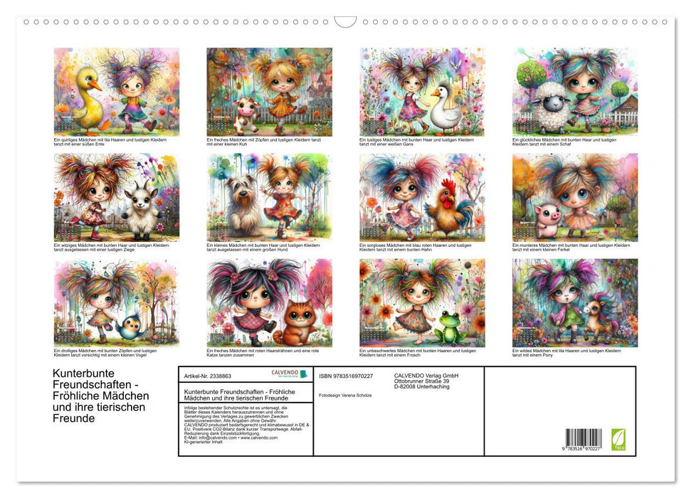 Kunterbunte Freundschaften - Fröhliche Mädchen und ihre tierischen Freunde (CALVENDO Wandkalender 2027)