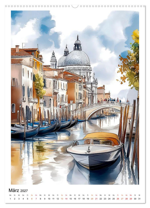 Venedig - Brücken, Kanäle, Gondeln (CALVENDO Premium Wandkalender 2027)