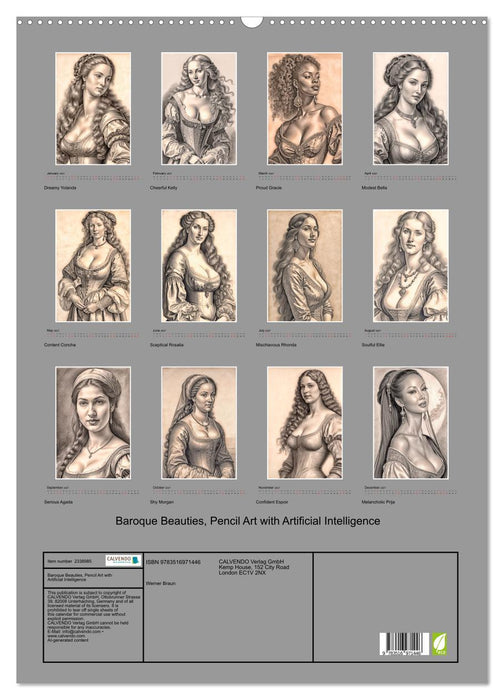 Baroque Beauties, Pencil Art with Artificial Intelligence (CALVENDO Monthly Calendar 2027)