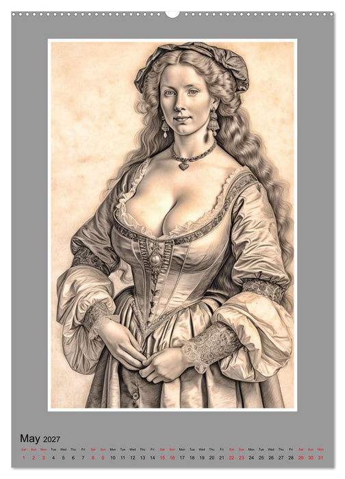Baroque Beauties, Pencil Art with Artificial Intelligence (CALVENDO Monthly Calendar 2027)