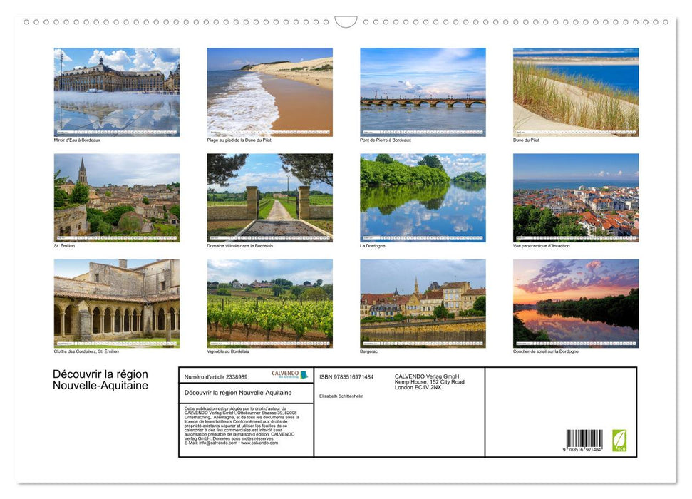 Découvrir la région Nouvelle-Aquitaine (CALVENDO Calendrier mensuel 2027)