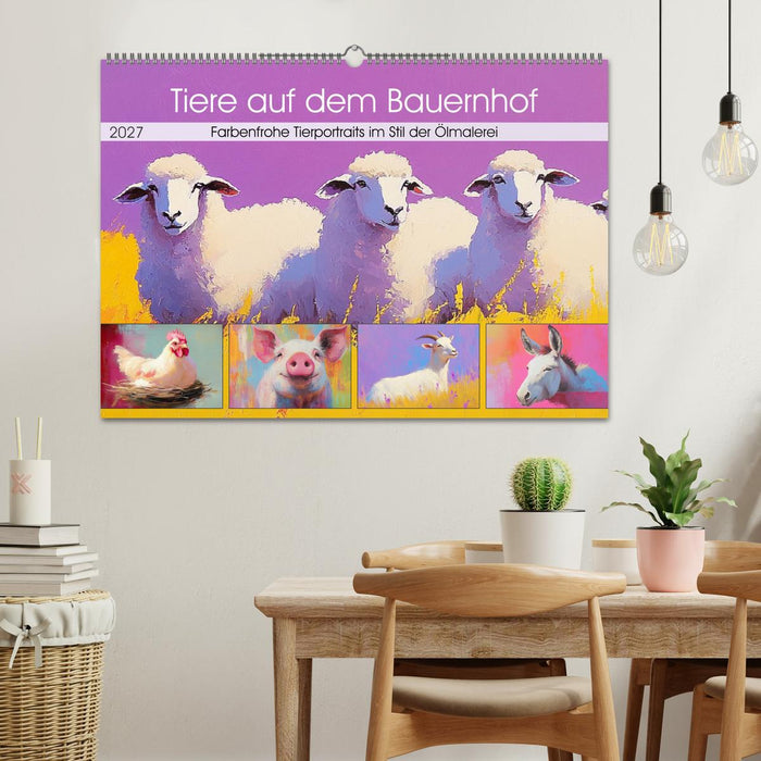 Tiere auf dem Bauernhof. Farbenfrohe Tierportraits im Stil der Ölmalerei (CALVENDO Wandkalender 2027)