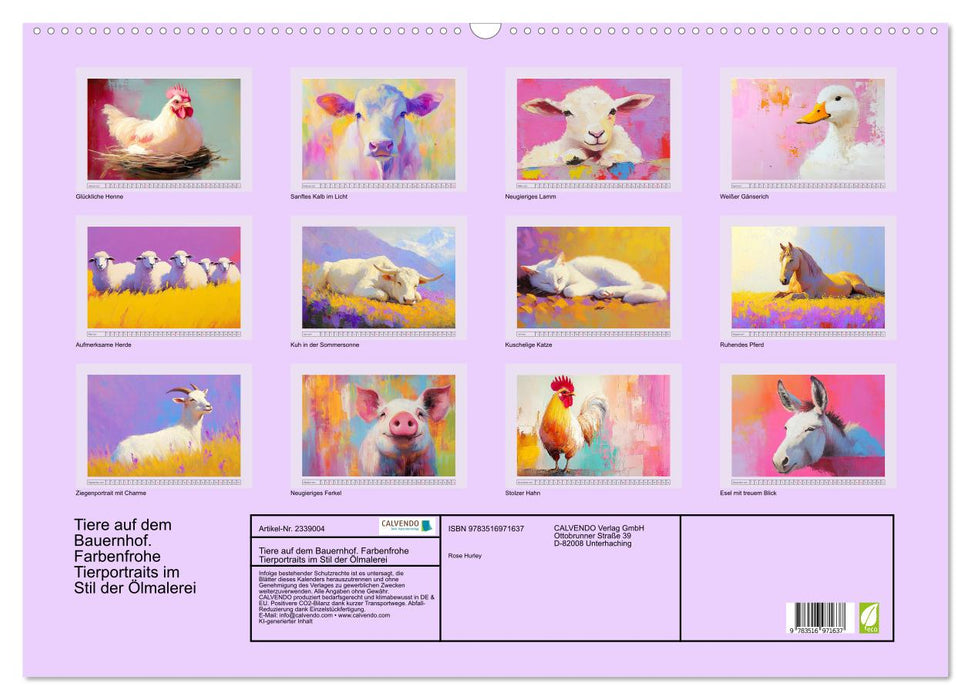 Tiere auf dem Bauernhof. Farbenfrohe Tierportraits im Stil der Ölmalerei (CALVENDO Wandkalender 2027)