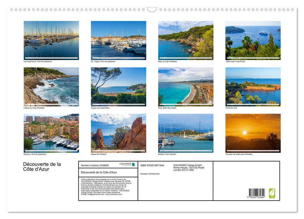 Découverte de la Côte d'Azur (CALVENDO Calendrier mensuel 2027)