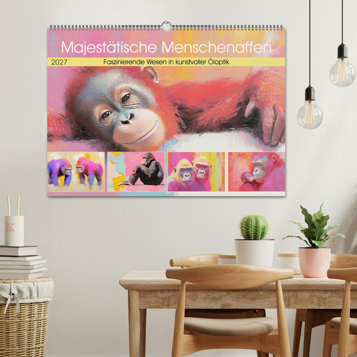 Majestätische Menschenaffen. Faszinierende Wesen in kunstvoller Öloptik (CALVENDO Wandkalender 2027)