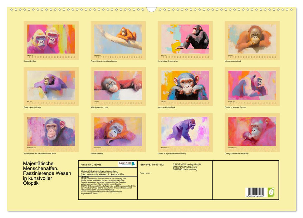 Majestätische Menschenaffen. Faszinierende Wesen in kunstvoller Öloptik (CALVENDO Wandkalender 2027)