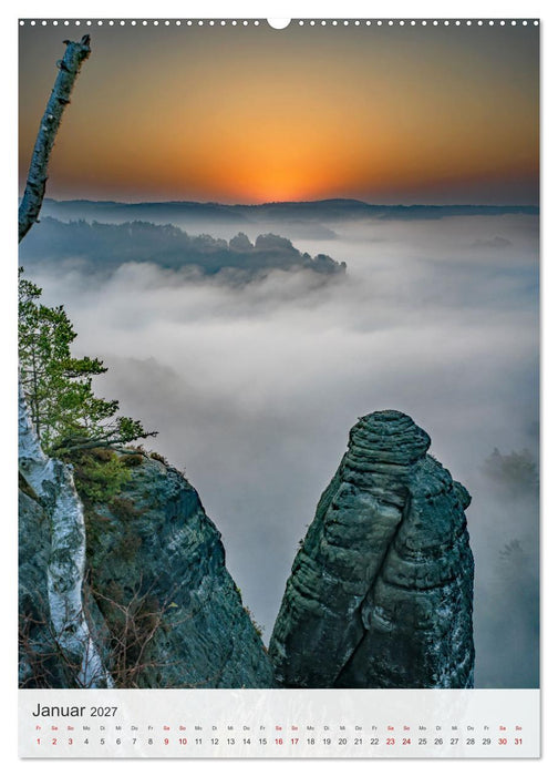Bastei und Lilienstein - Unterwegs an zwei märchenhaften Orten in der Sächsischen Schweiz (CALVENDO Wandkalender 2027)