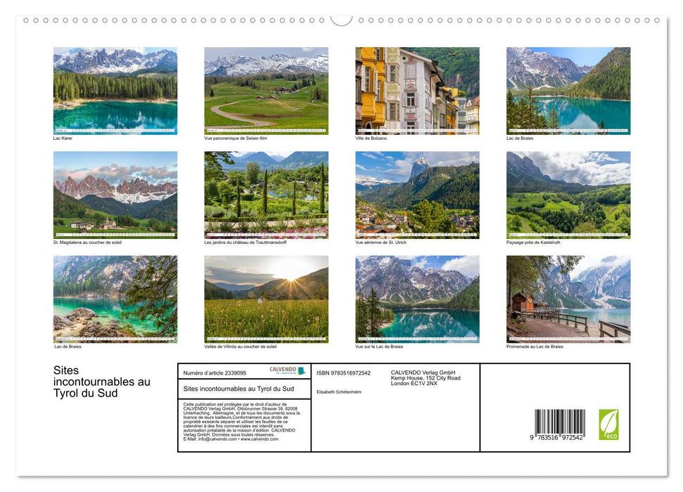 Sites incontournables au Tyrol du Sud (CALVENDO Calendrier supérieur 2027)