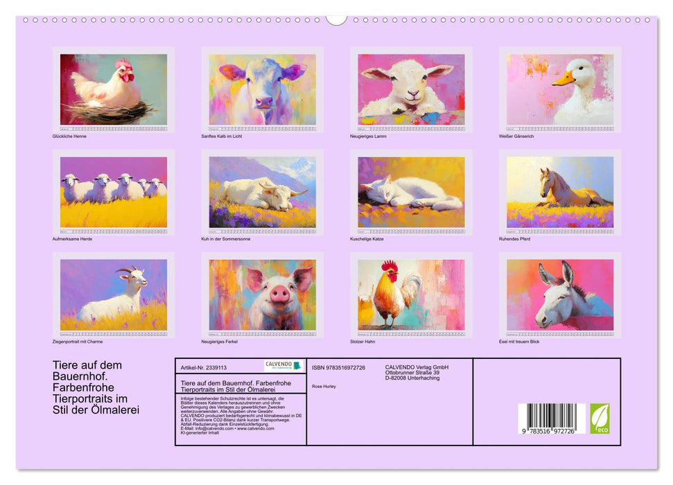 Tiere auf dem Bauernhof. Farbenfrohe Tierportraits im Stil der Ölmalerei (CALVENDO Premium Wandkalender 2027)