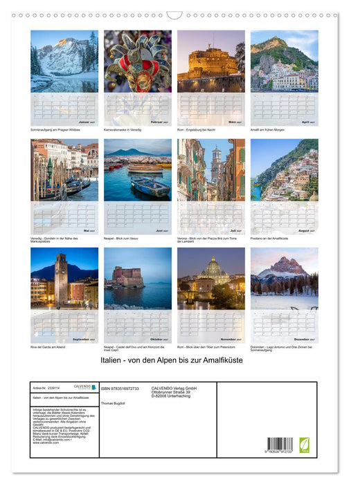 Italien - von den Alpen bis zur Amalfiküste (CALVENDO Wandkalender 2027)