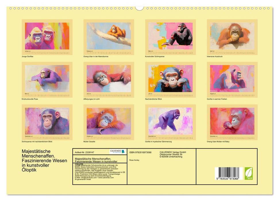 Majestätische Menschenaffen. Faszinierende Wesen in kunstvoller Öloptik (CALVENDO Premium Wandkalender 2027)