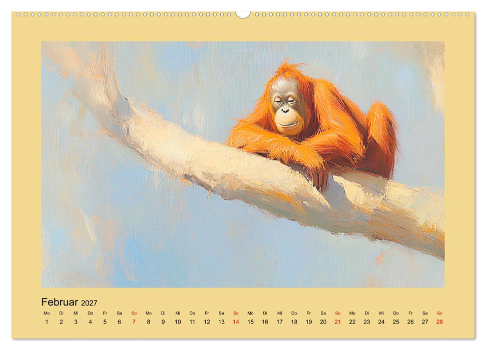 Majestätische Menschenaffen. Faszinierende Wesen in kunstvoller Öloptik (CALVENDO Premium Wandkalender 2027)
