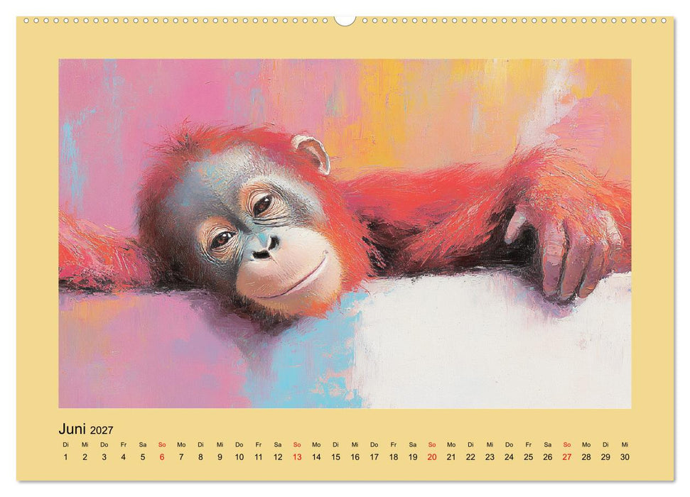 Majestätische Menschenaffen. Faszinierende Wesen in kunstvoller Öloptik (CALVENDO Premium Wandkalender 2027)