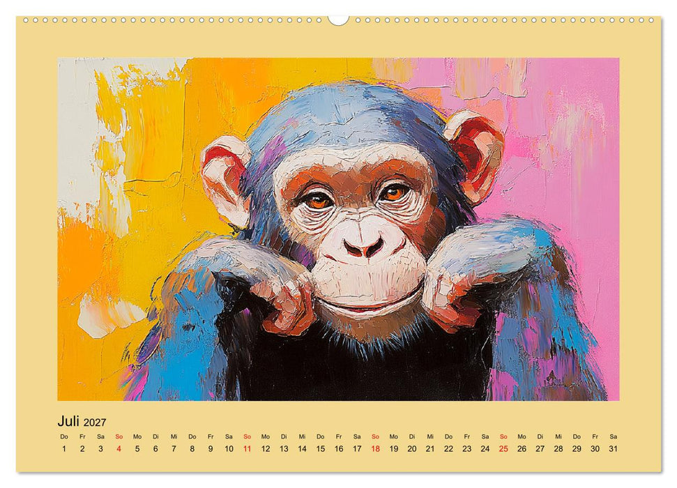Majestätische Menschenaffen. Faszinierende Wesen in kunstvoller Öloptik (CALVENDO Premium Wandkalender 2027)