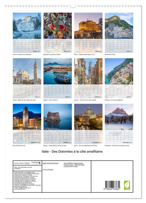 Italie - Des Dolomites à la côte amalfitaine (CALVENDO Calendrier supérieur 2027)
