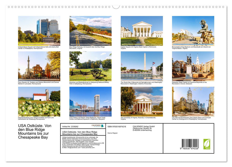 USA Ostküste. Von den Blue Ridge Mountains bis zur Chesapeake Bay (CALVENDO Premium Wandkalender 2027)