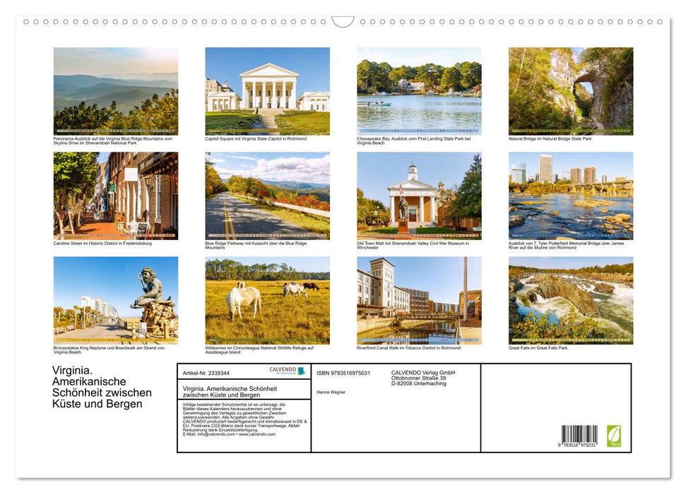 Virginia. Amerikanische Schönheit zwischen Küste und Bergen (CALVENDO Wandkalender 2027)