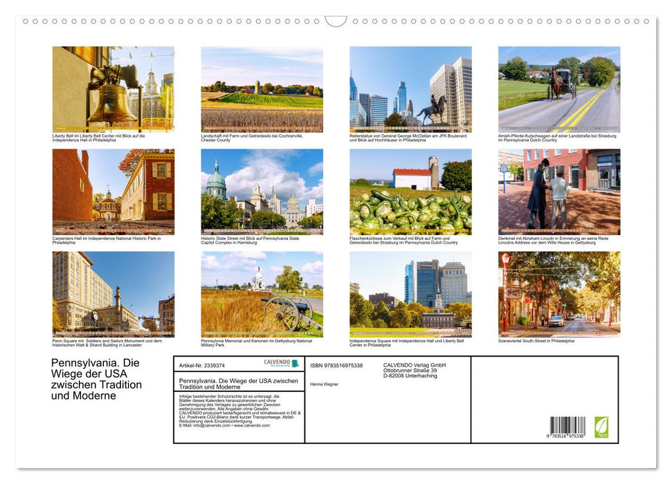Pennsylvania. Die Wiege der USA zwischen Tradition und Moderne (CALVENDO Wandkalender 2027)
