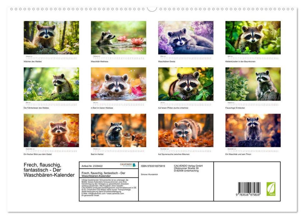 Frech, flauschig, fantastisch - Der Waschbären-Kalender (CALVENDO Premium Wandkalender 2027)