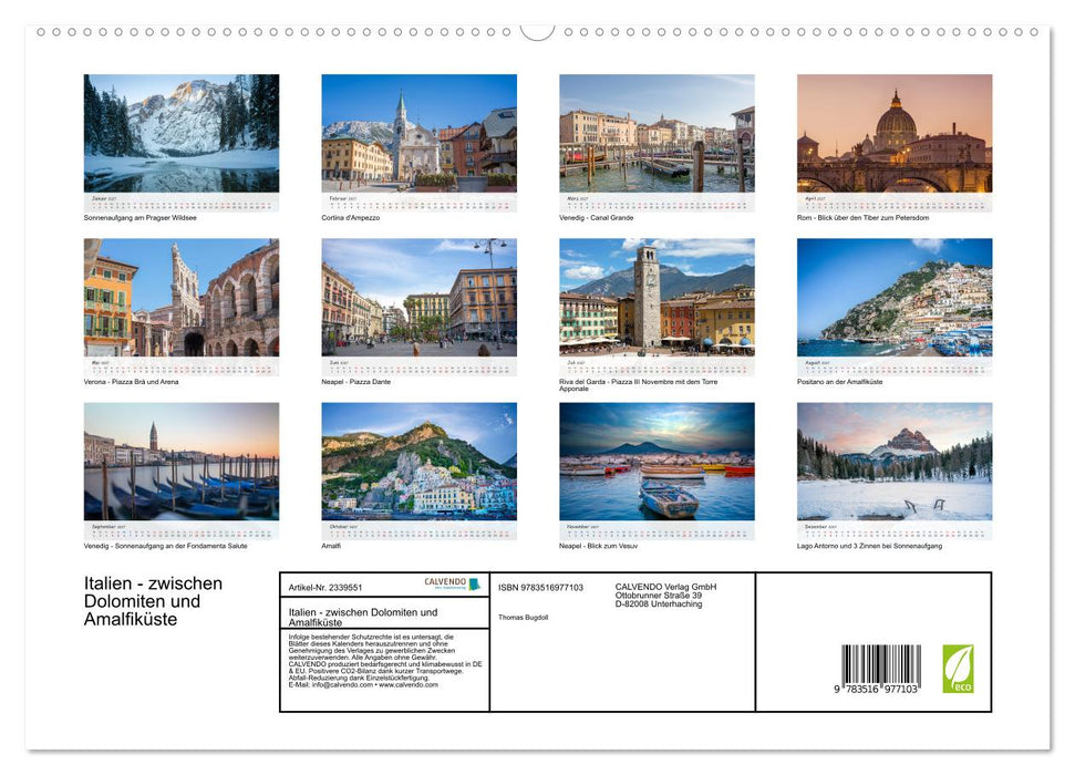 Italien - zwischen Dolomiten und Amalfiküste (CALVENDO Premium Wandkalender 2027)