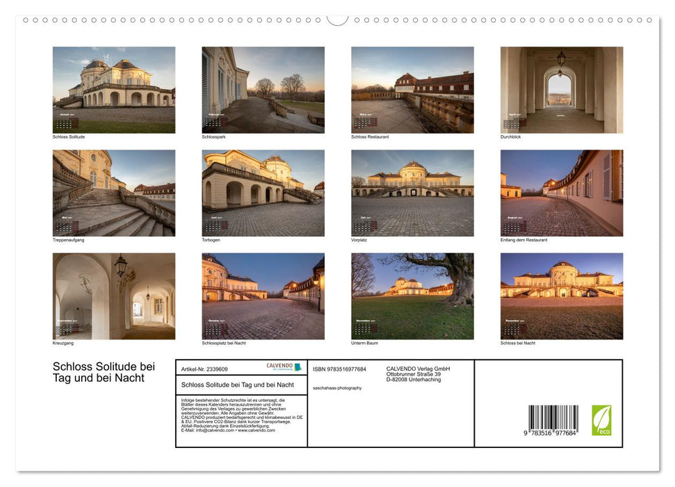 Schloss Solitude bei Tag und bei Nacht (CALVENDO Premium Wandkalender 2027)