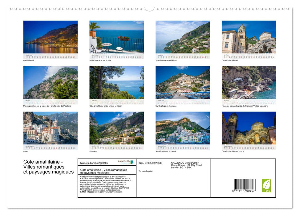 Côte amalfitaine - Villes romantiques et paysages magiques (CALVENDO Calendrier supérieur 2027)