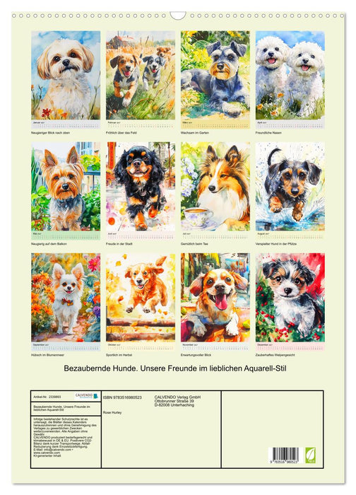 Bezaubernde Hunde. Unsere Freunde im lieblichen Aquarell-Stil (CALVENDO Wandkalender 2027)