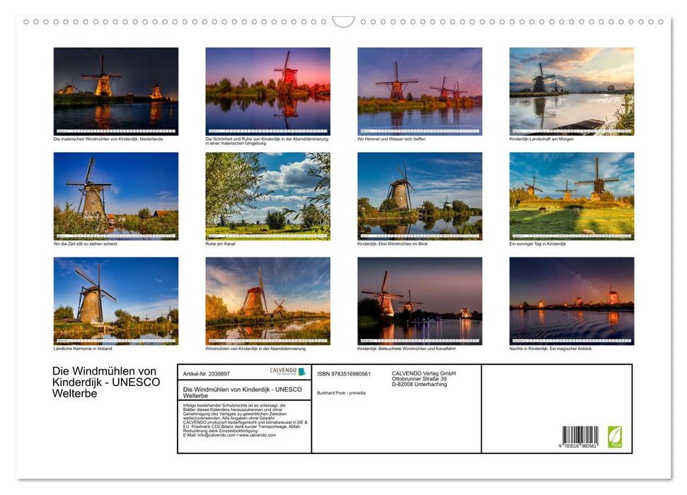 Die Windmühlen von Kinderdijk - UNESCO Welterbe (CALVENDO Wandkalender 2027)