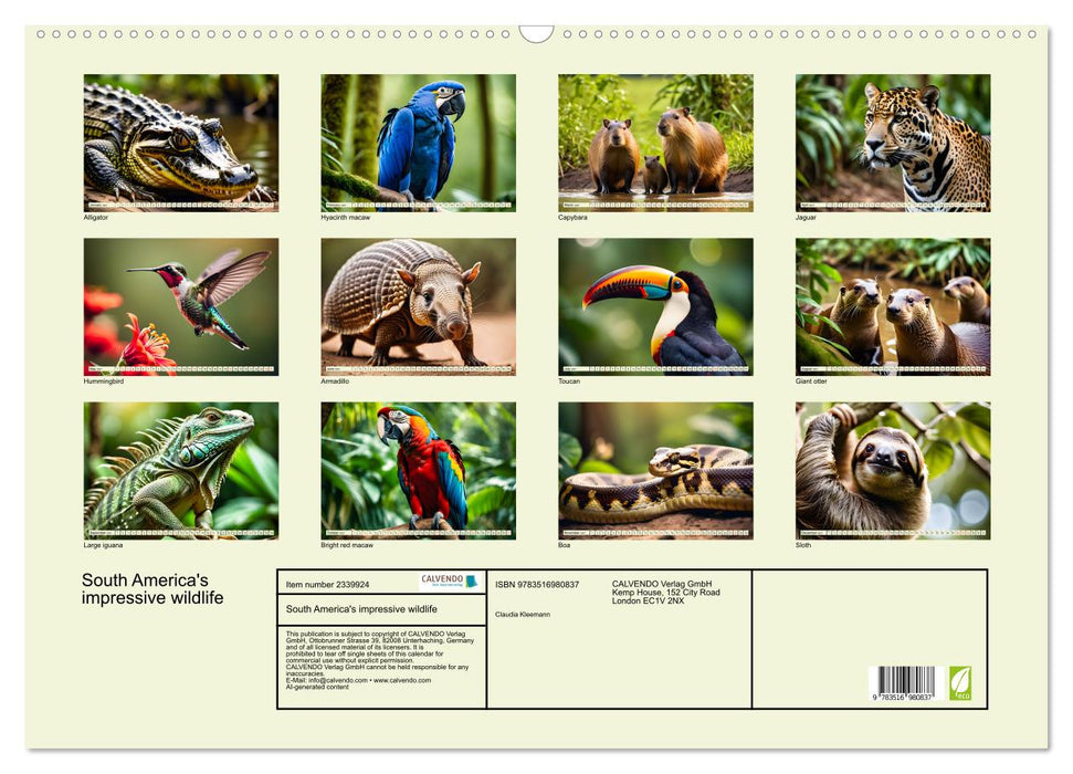 South America's impressive wildlife (CALVENDO Monthly Calendar 2027)