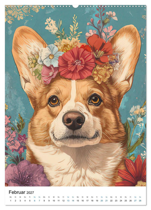 Corgis im Blumenrausch (CALVENDO Premium Wandkalender 2027)