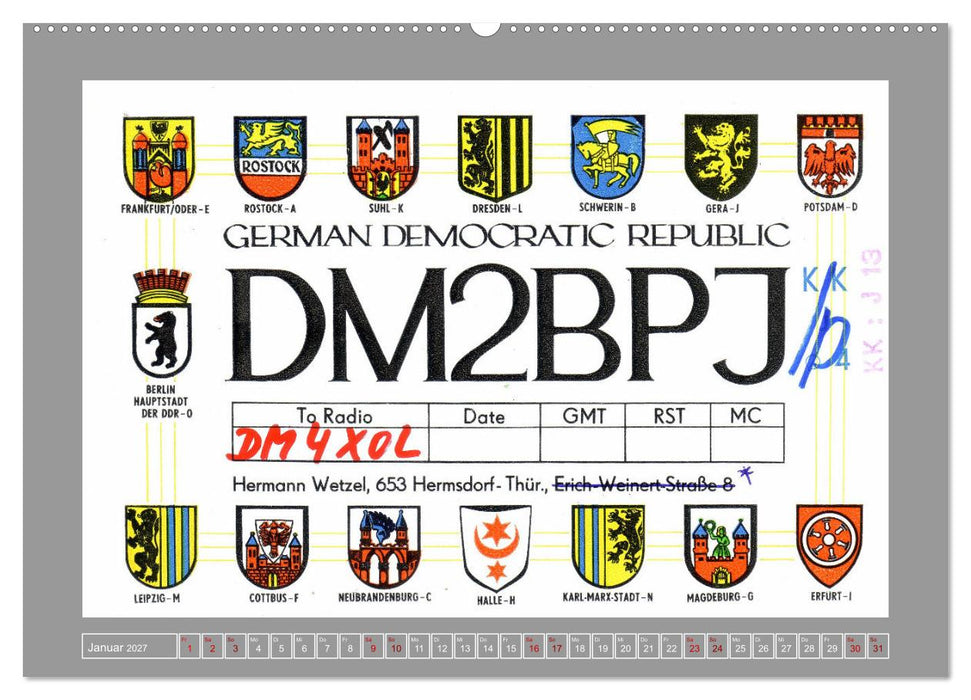 DDR - Ostalgie auf QSL-Karten (CALVENDO Premium Wandkalender 2027)