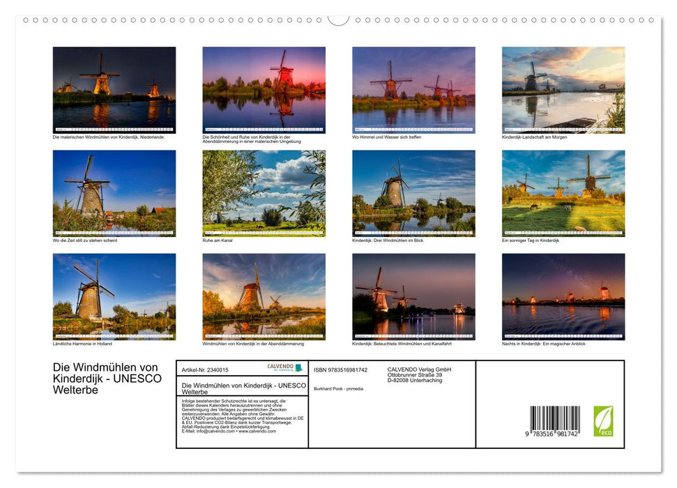 Die Windmühlen von Kinderdijk - UNESCO Welterbe (CALVENDO Premium Wandkalender 2027)