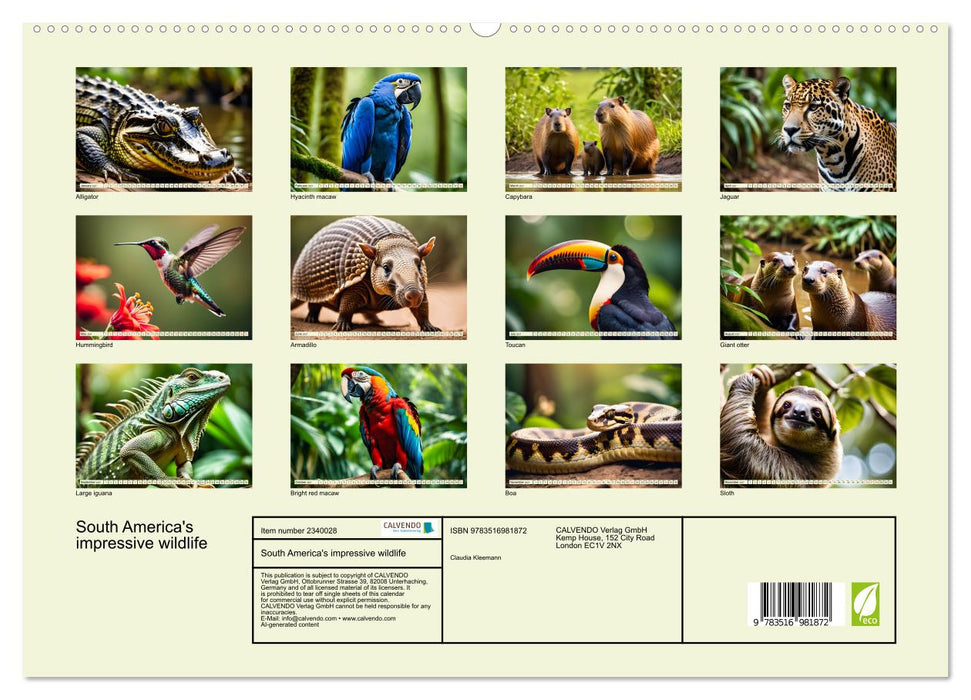 South America's impressive wildlife (CALVENDO Premium-Calendar 2027)