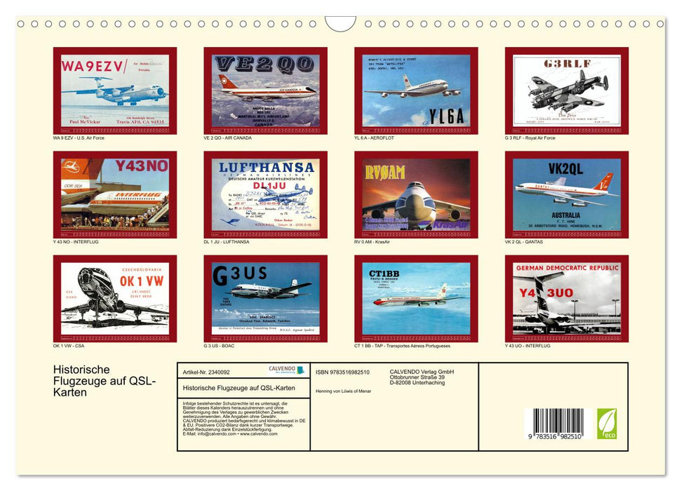 Historische Flugzeuge auf QSL-Karten (CALVENDO Wandkalender 2027)