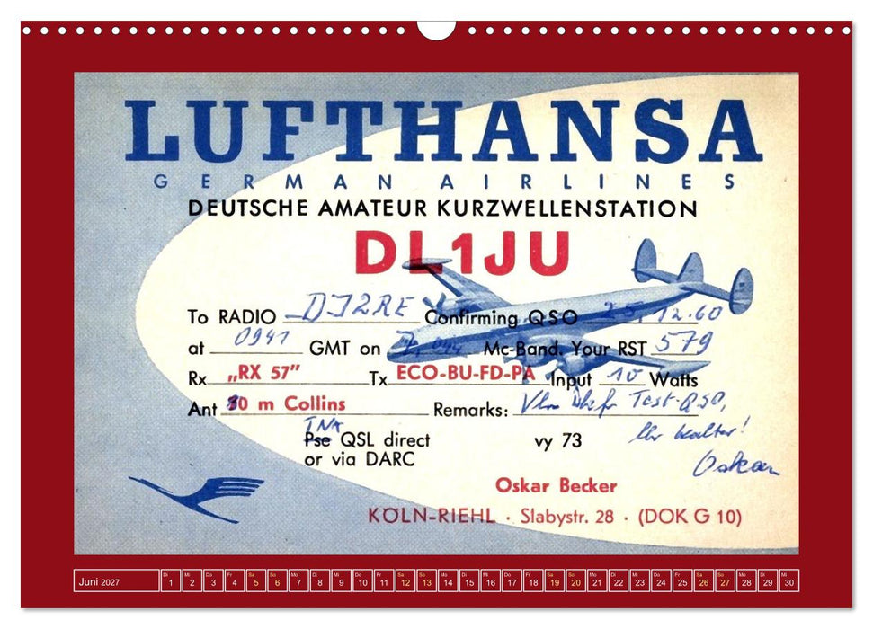 Historische Flugzeuge auf QSL-Karten (CALVENDO Wandkalender 2027)